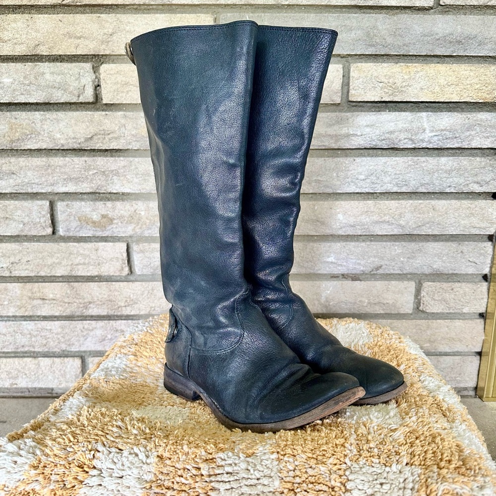 FRYE Leather Tall Zip Up Boots Black